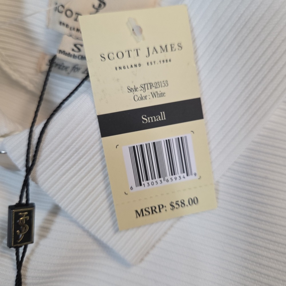 NWT Scott James Knit Shirt Mens Small Snap Front Polo White Short Sleeve Casual - Picture 4 of 11